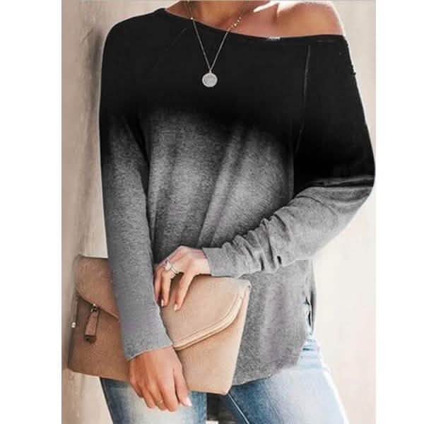 Womens Gradient Color O-neck Long Sleeves DailySale