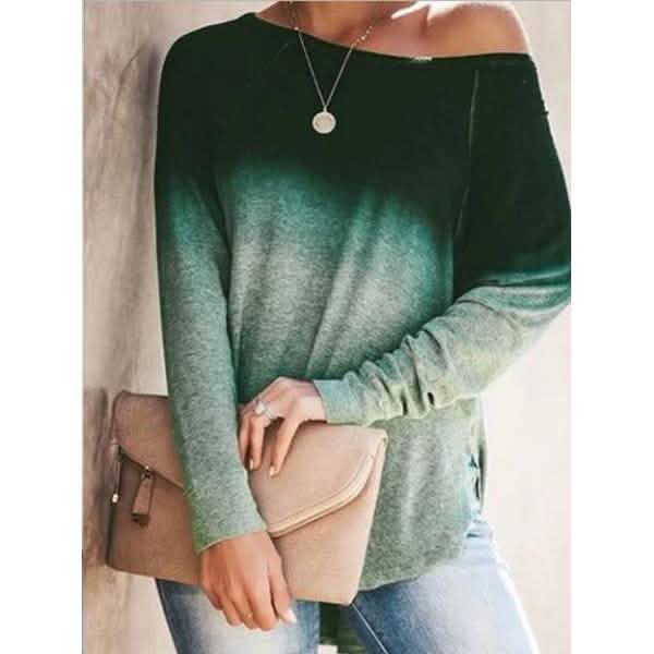 Womens Gradient Color O-neck Long Sleeves DailySale