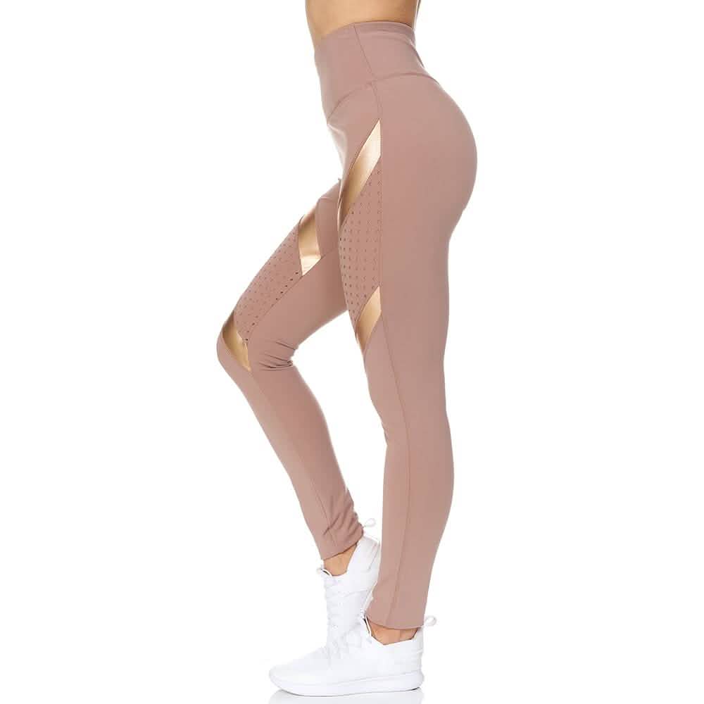 Women's High Waist Active Full Length Leggings With Lazer Cut Mesh DailySale