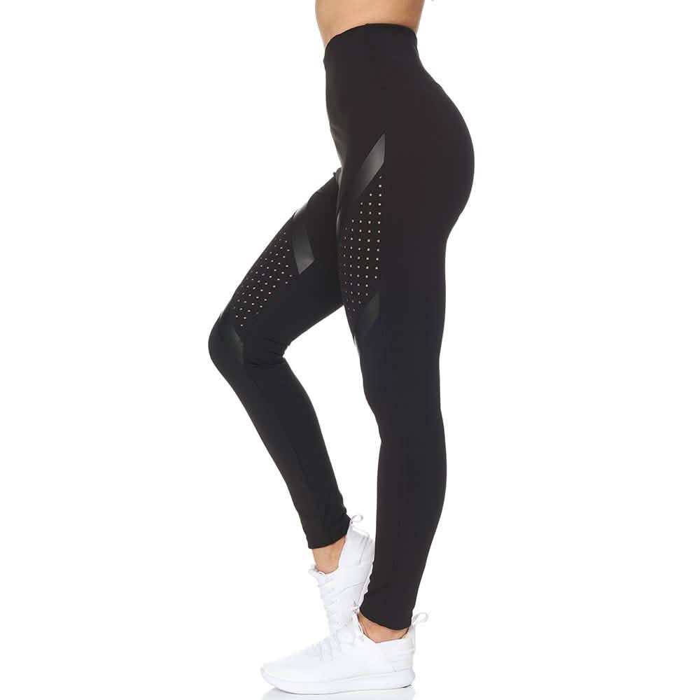 Women's High Waist Active Full Length Leggings With Lazer Cut Mesh DailySale