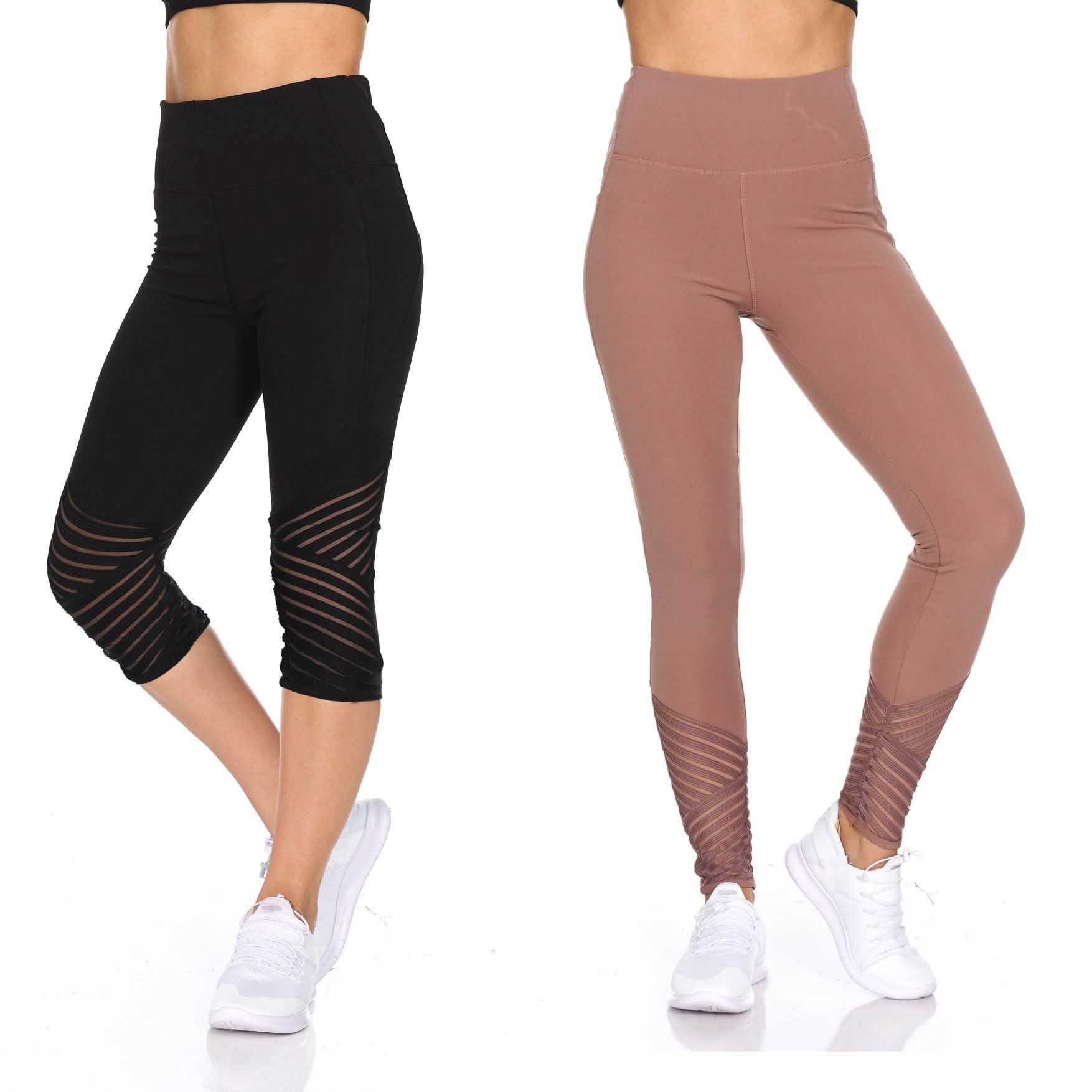 Women's High Waist Active Leggings With Motto Mesh Detail DailySale