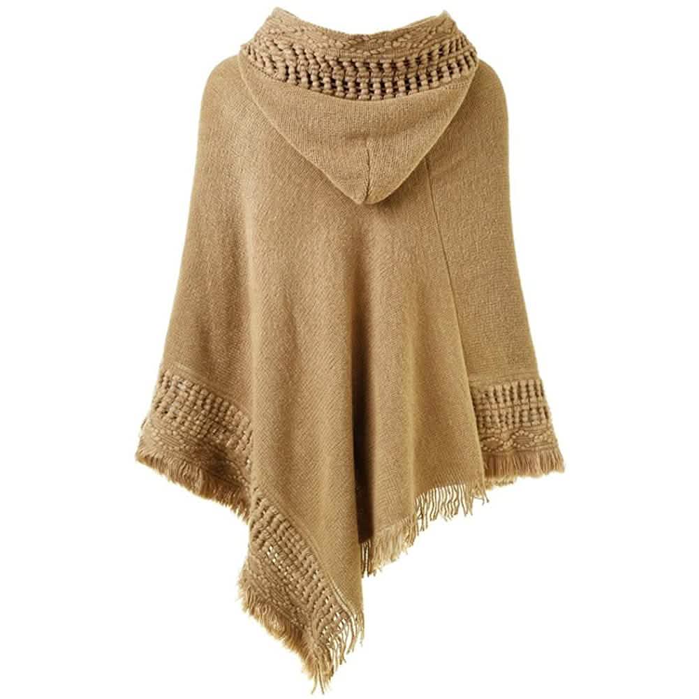 Womens Hooded Cape with Fringed Hem, Crochet Poncho Knitting Patterns DailySale