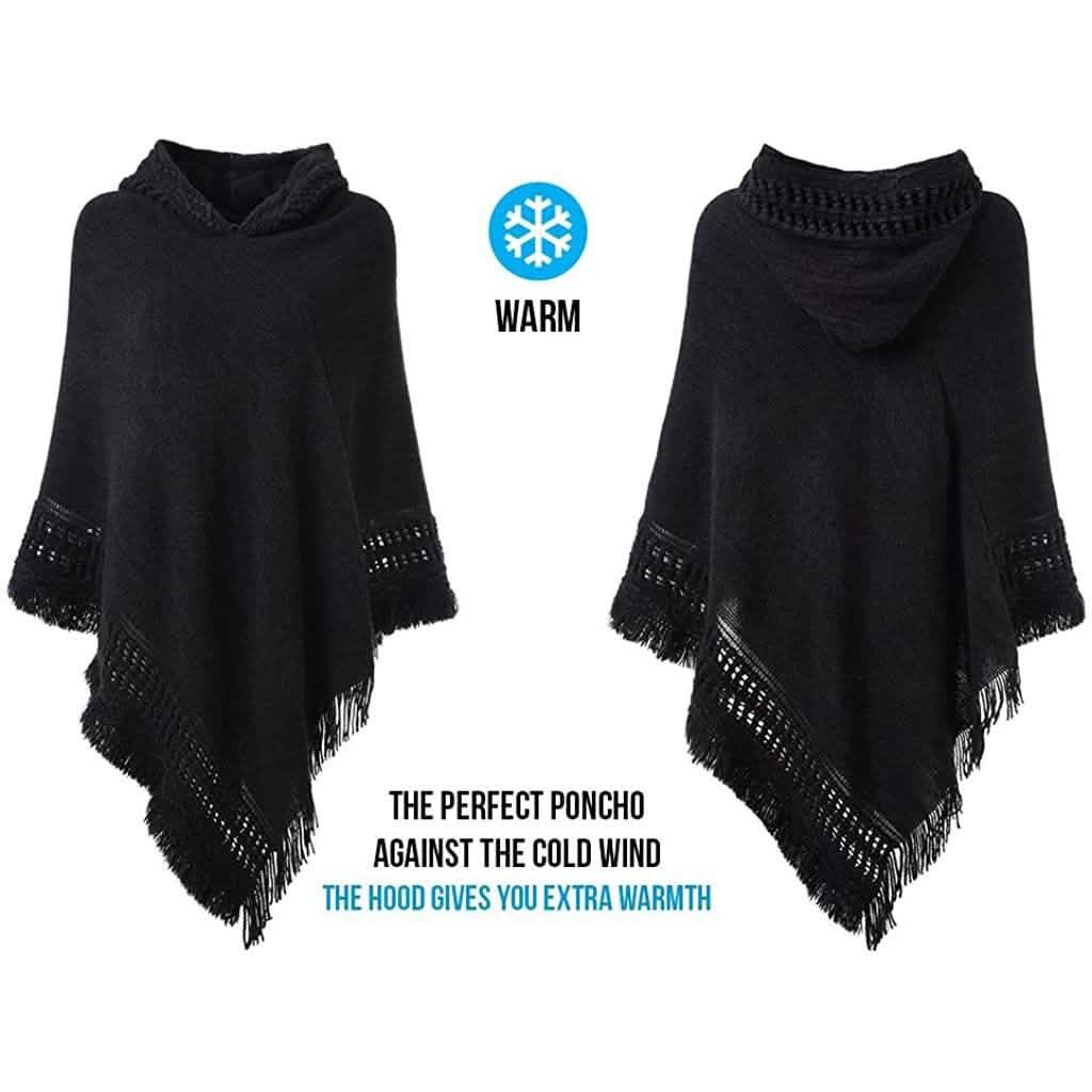 Womens Hooded Cape with Fringed Hem, Crochet Poncho Knitting Patterns DailySale