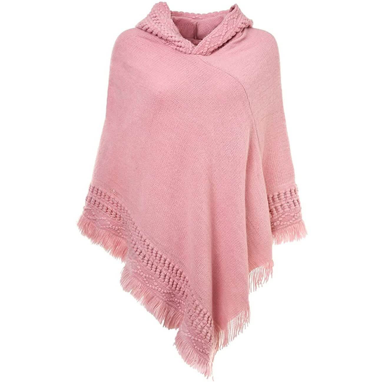 Womens Hooded Cape with Fringed Hem, Crochet Poncho Knitting Patterns DailySale