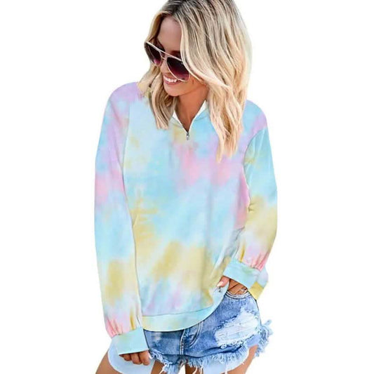 Women's Hoodie Pullover Quarter Zip Tie Dye DailySale