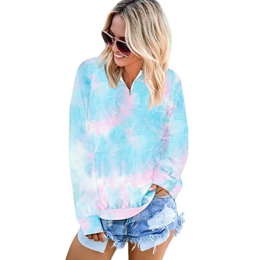 Women's Hoodie Pullover Quarter Zip Tie Dye DailySale