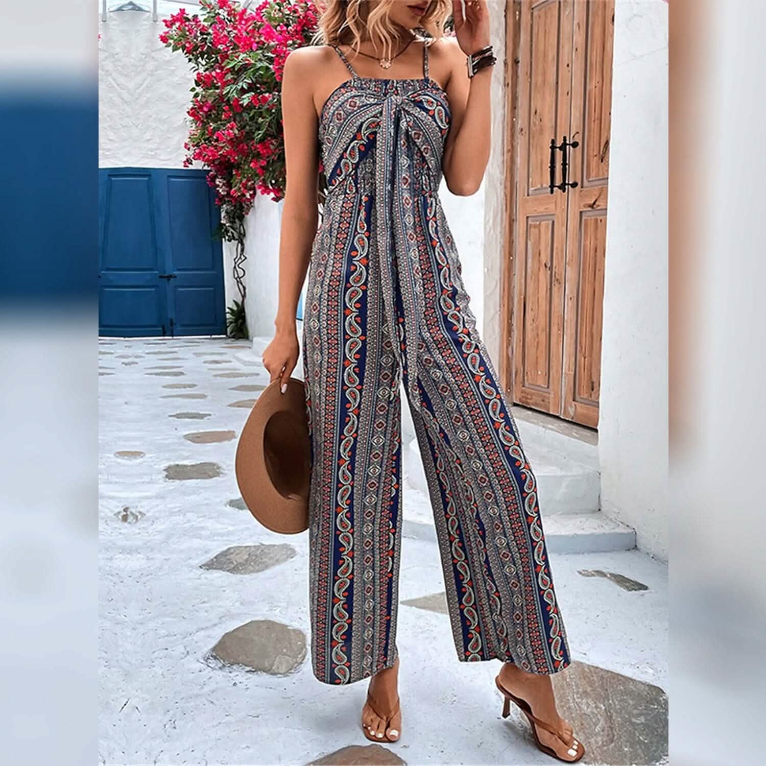Women's Jumpsuit Pocket Print Geometric Square DailySale