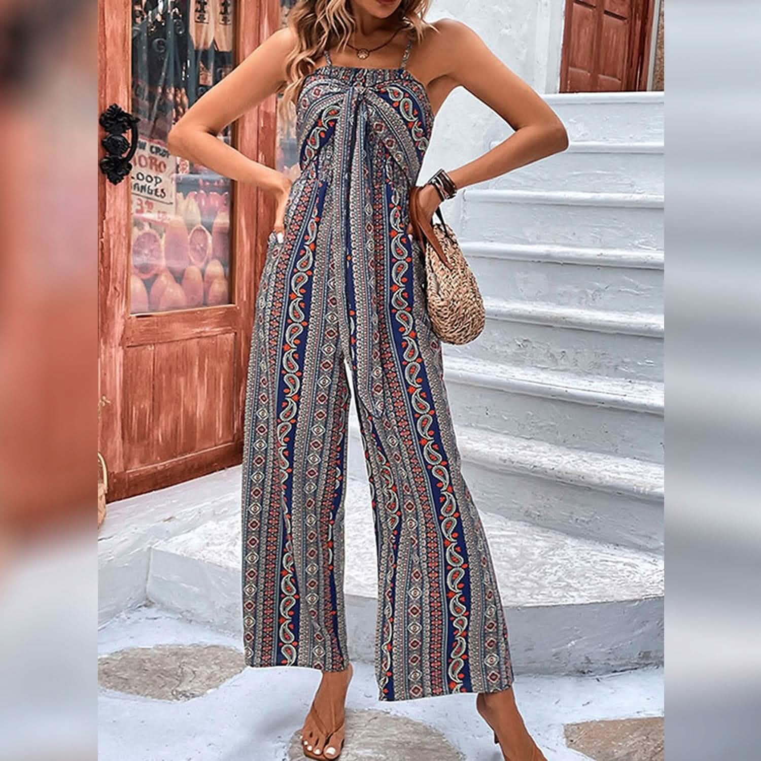 Women's Jumpsuit Pocket Print Geometric Square DailySale