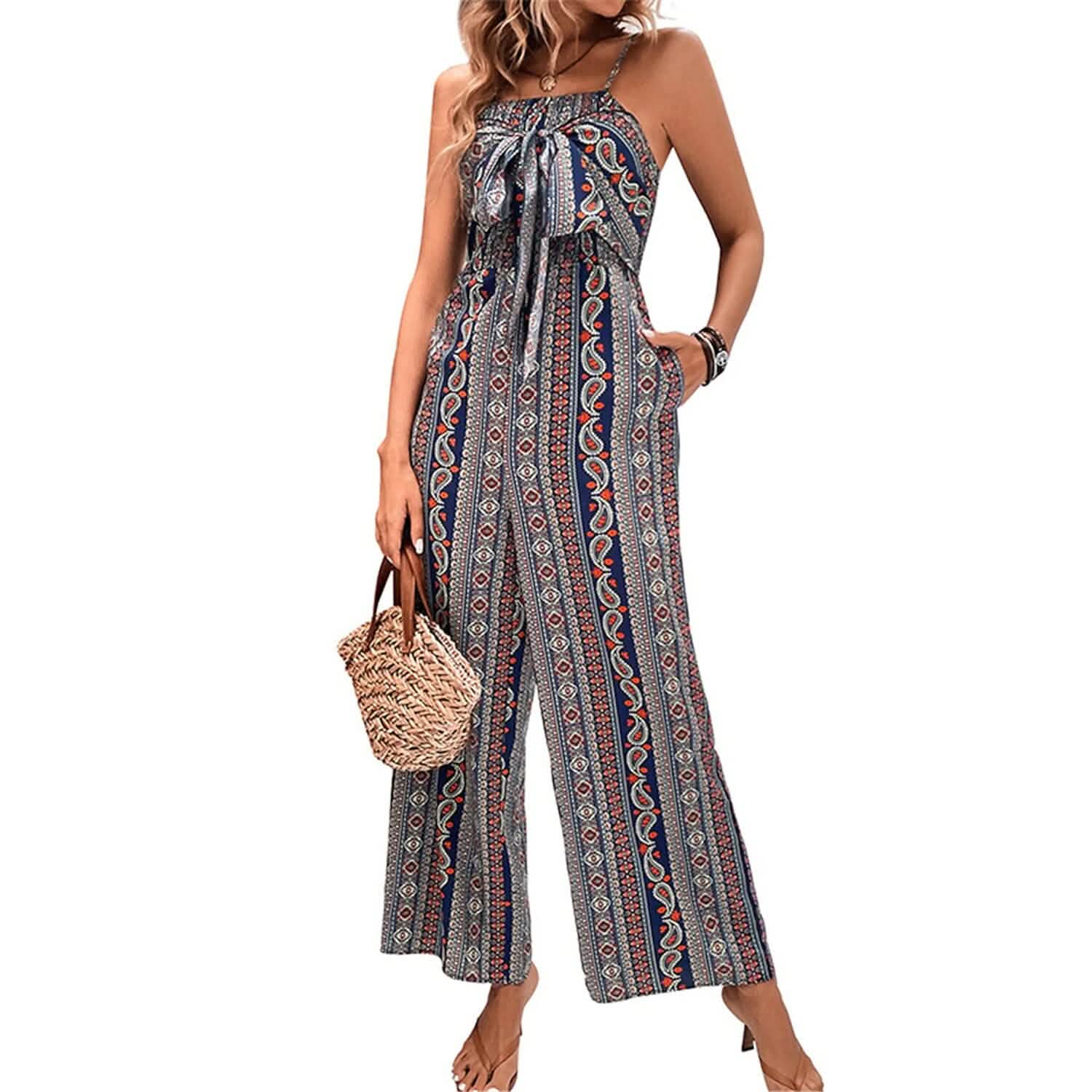 Women's Jumpsuit Pocket Print Geometric Square DailySale