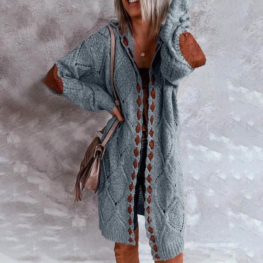 Women's Knitted Color Block Hooded Cardigan Sweater DailySale