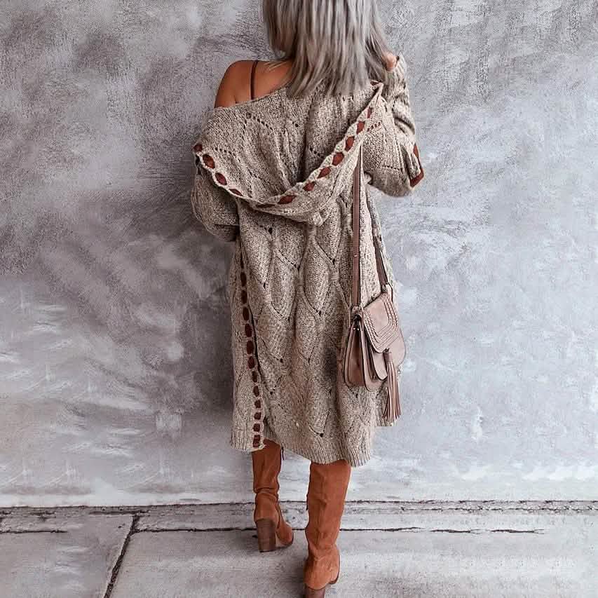 Women's Knitted Color Block Hooded Cardigan Sweater DailySale