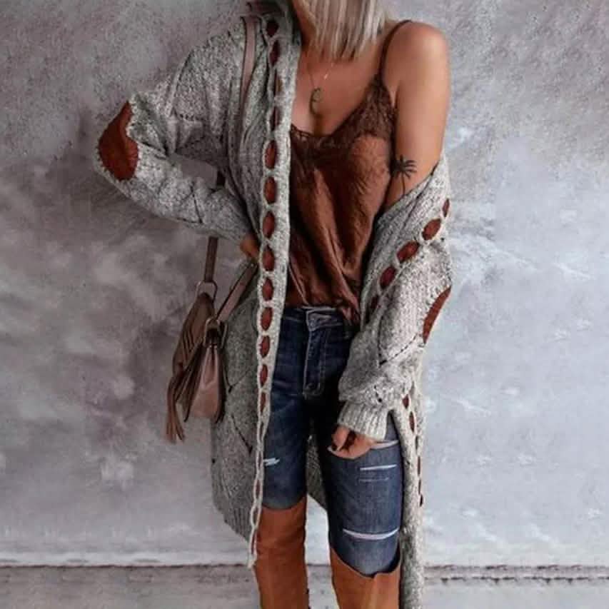 Women's Knitted Color Block Hooded Cardigan Sweater DailySale