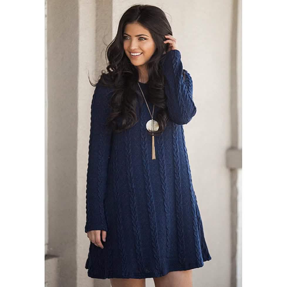 Womens Knitted Crewneck Sweater Dress DailySale