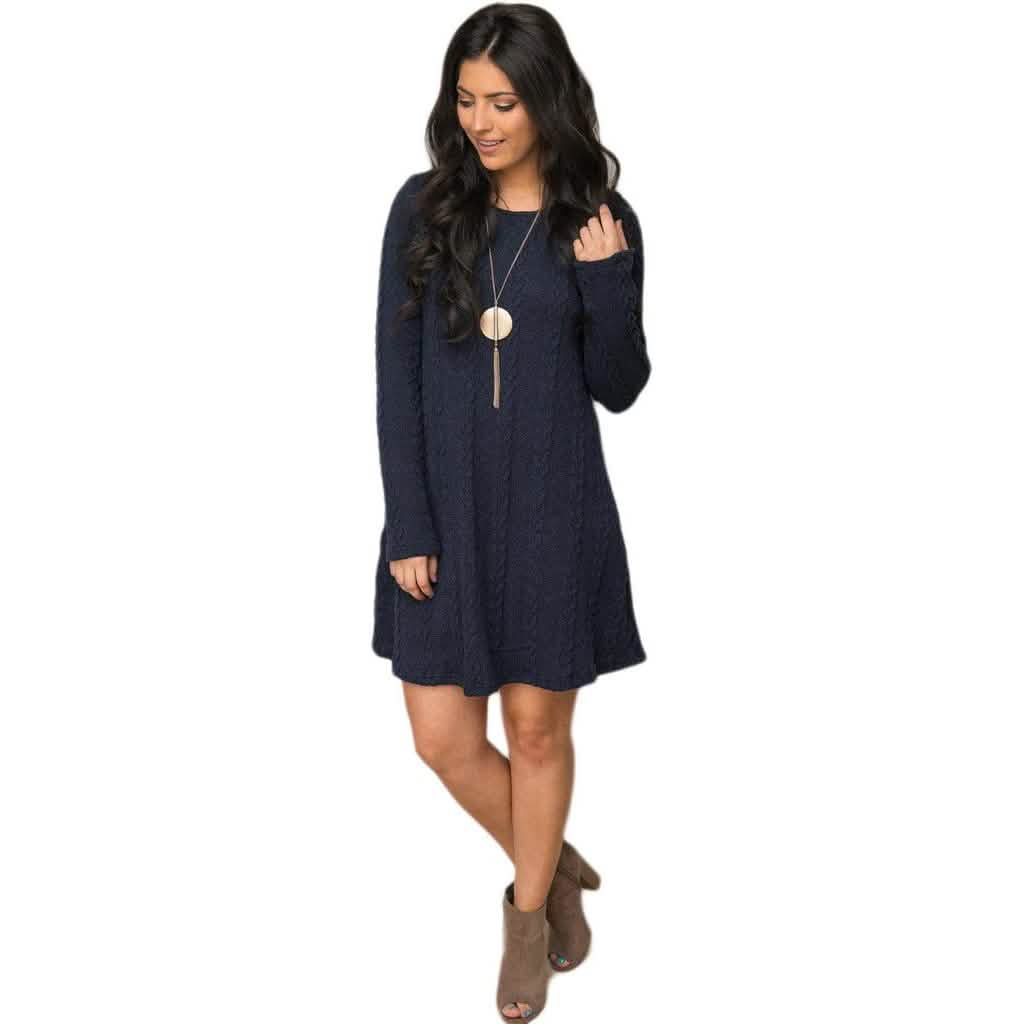 Womens Knitted Crewneck Sweater Dress DailySale