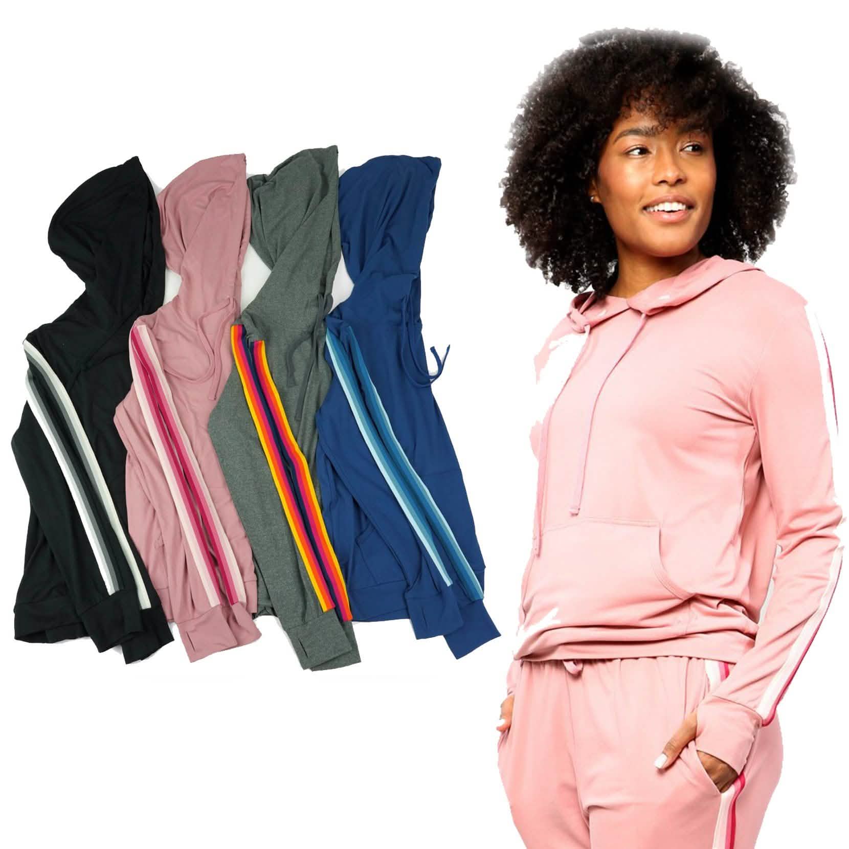 Women's Lightweight Accent Stripes Sweat Shirt Varsity Hoodie DailySale