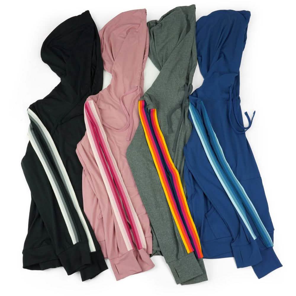 Women's Lightweight Accent Stripes Sweat Shirt Varsity Hoodie DailySale