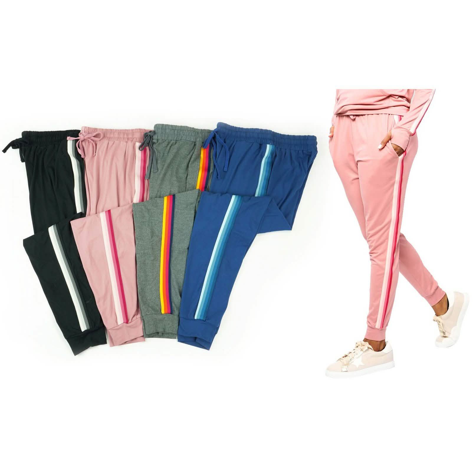Women's Lightweight Elastic Sweat Pants Varsity Joggers with Drawstring Tie DailySale