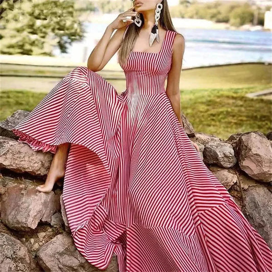 Women's Long A Line Striped Maxi Dress DailySale