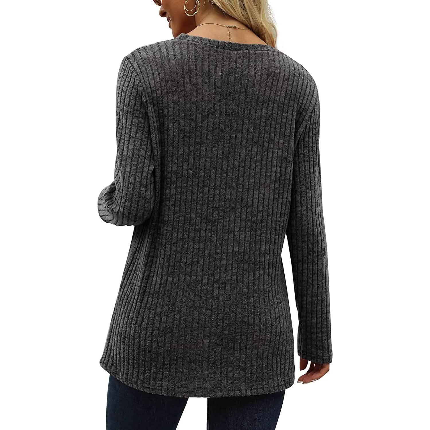 Women's Long Sleeve Crew Neck Tunic Tops Buttons Side DailySale