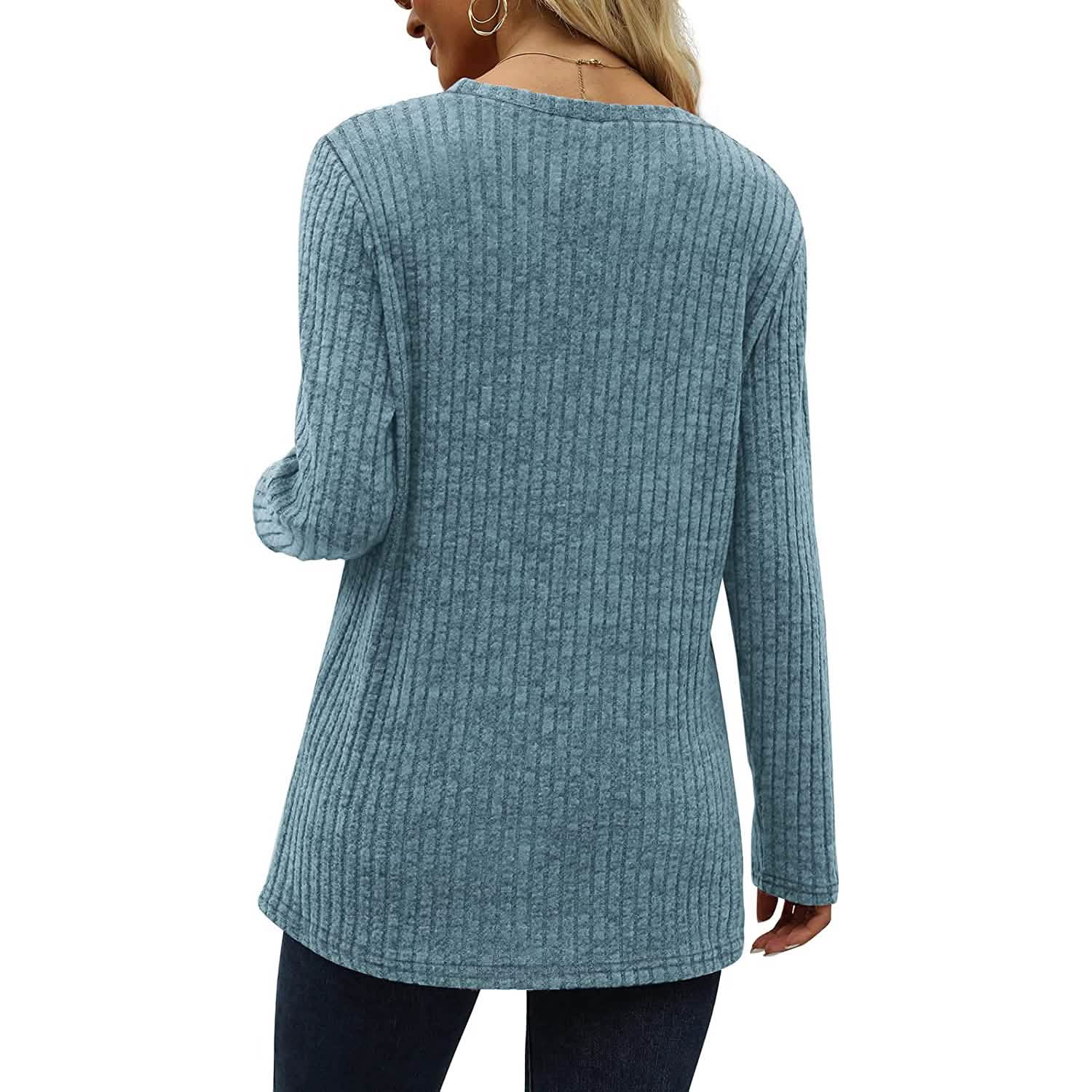 Women's Long Sleeve Crew Neck Tunic Tops Buttons Side DailySale