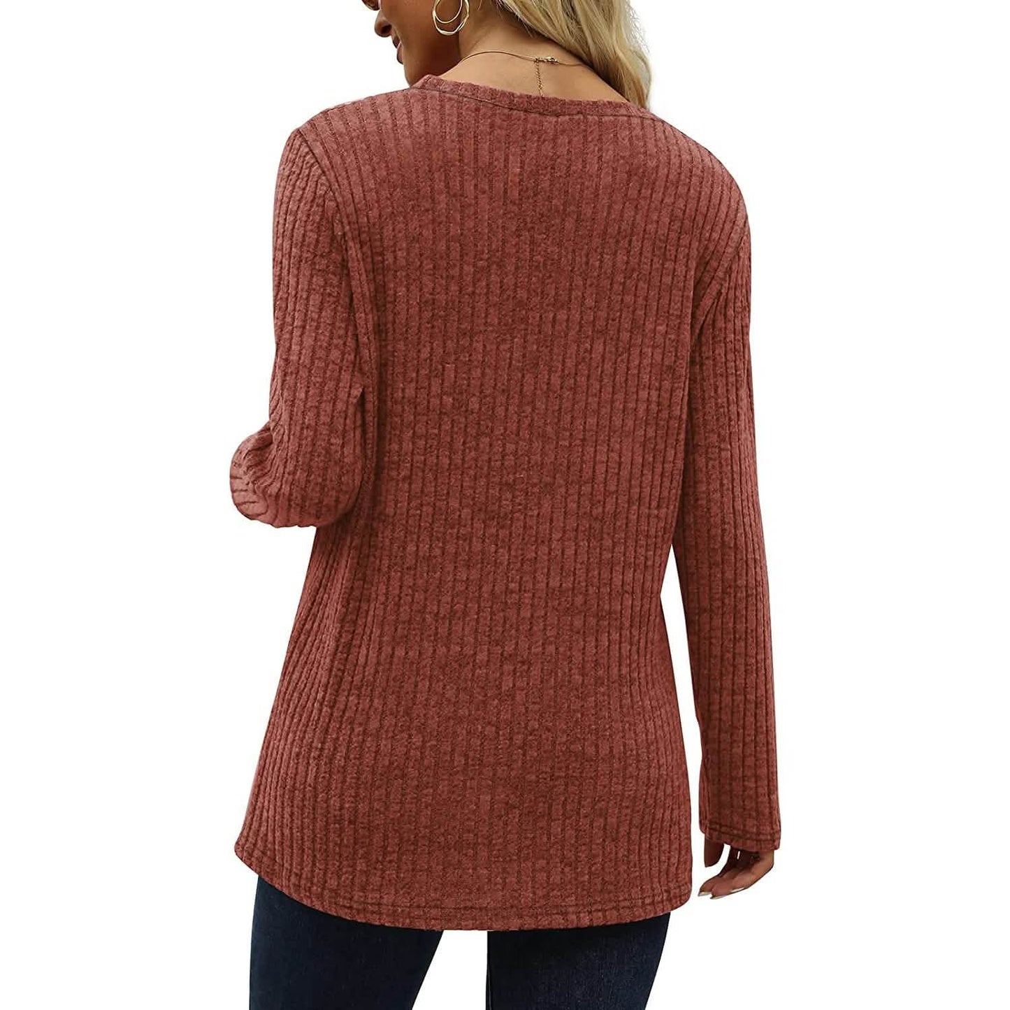 Women's Long Sleeve Crew Neck Tunic Tops Buttons Side DailySale