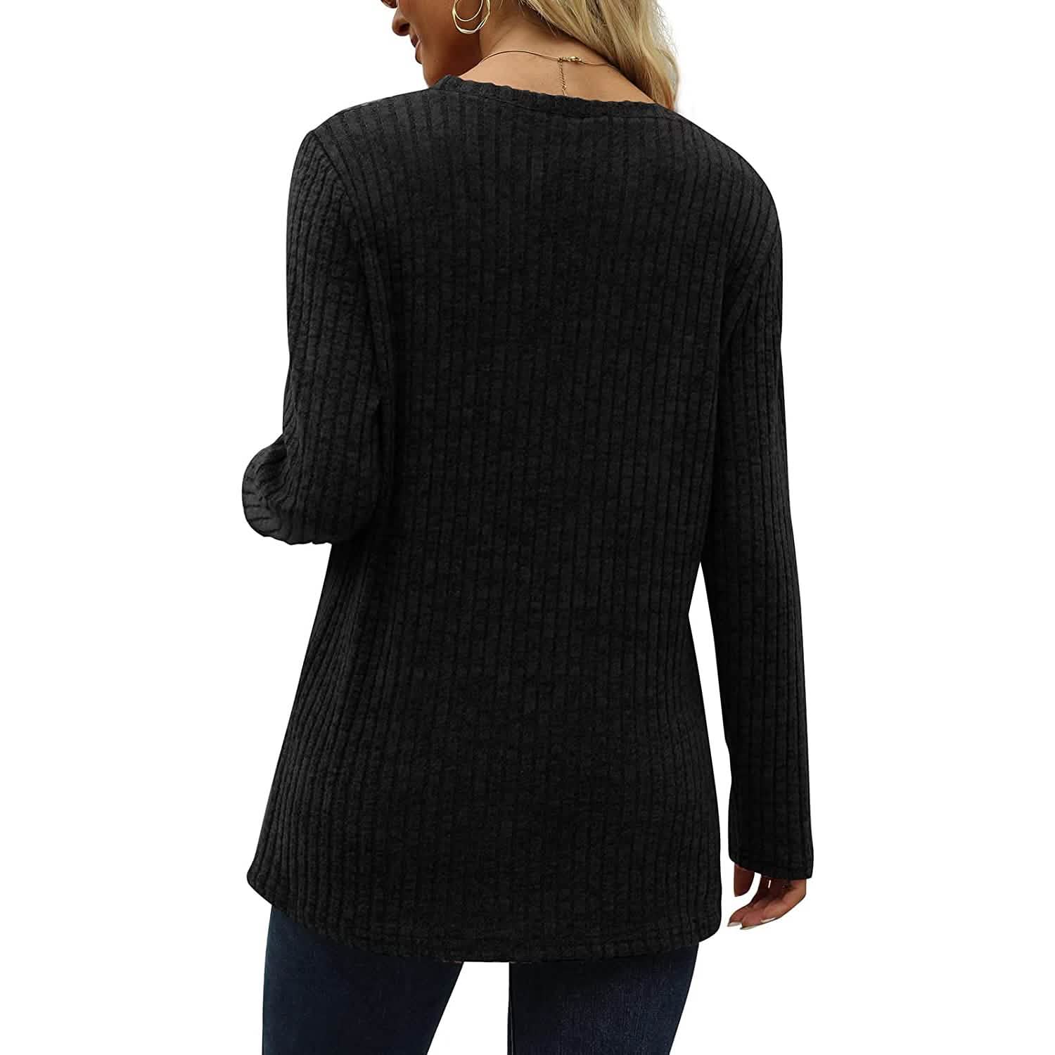 Women's Long Sleeve Crew Neck Tunic Tops Buttons Side DailySale