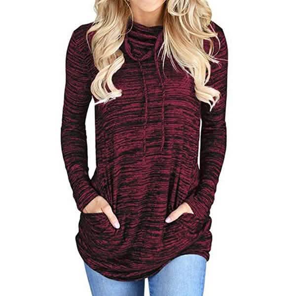 Women's Long Sleeve High Collar Tops Casual Tie Dye Sweatshirt DailySale