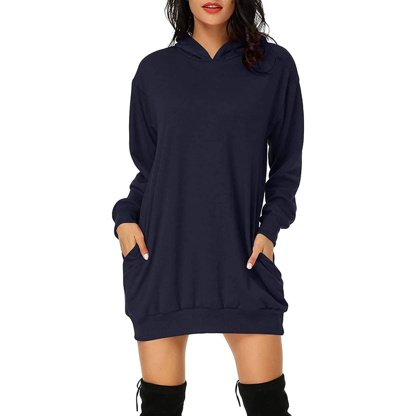 Women's Long Sleeve Hooded Pockets Pullover Hoodie Dress Tunic Sweatshirt DailySale