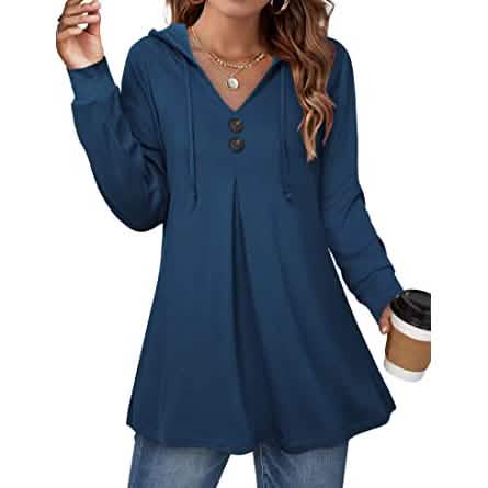 Women's Long Sleeve Hooded Tunic Tops DailySale