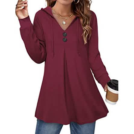 Women's Long Sleeve Hooded Tunic Tops DailySale