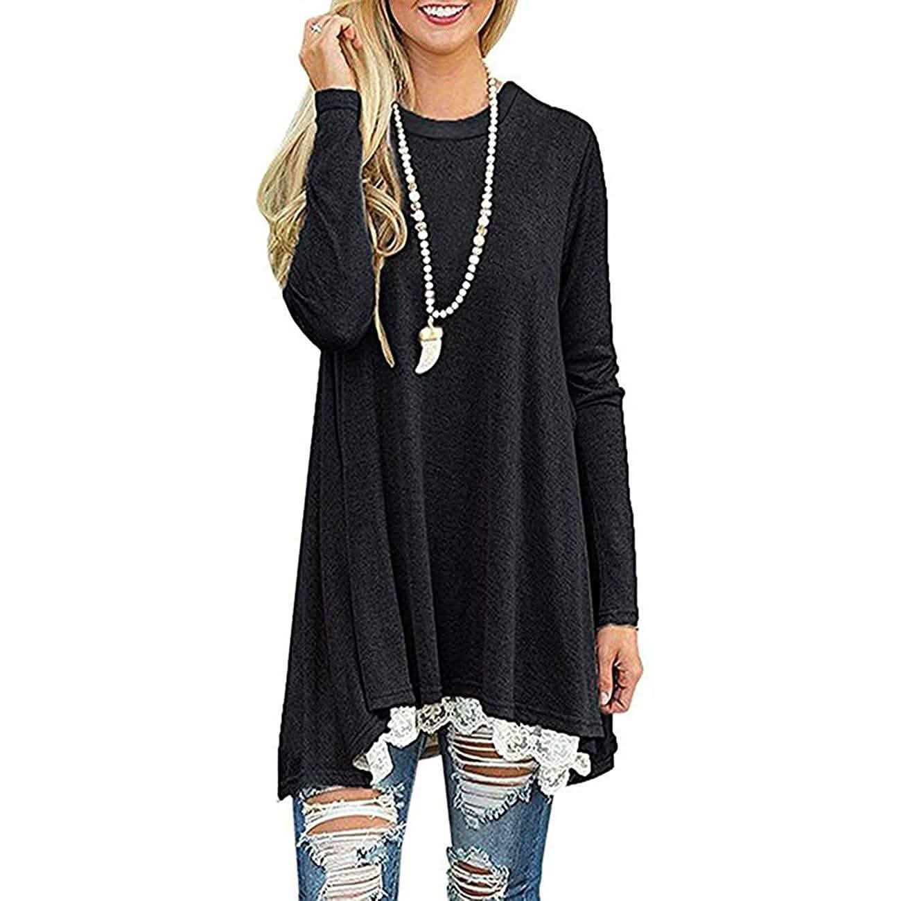 Women's Long Sleeve Lace Panel Top DailySale