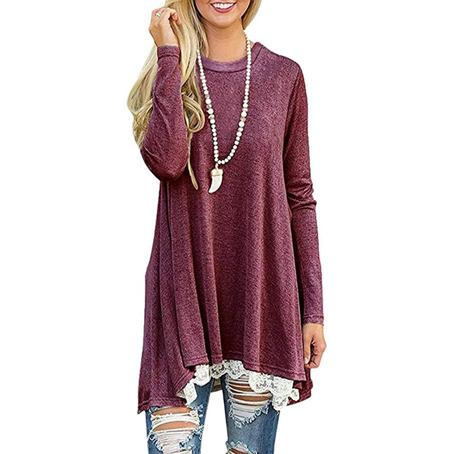 Women's Long Sleeve Lace Panel Top DailySale
