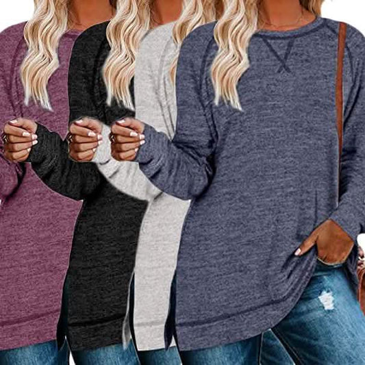 Women's Long Sleeve Loose Casual Autumn Pullover Side Slit Tunic Top DailySale