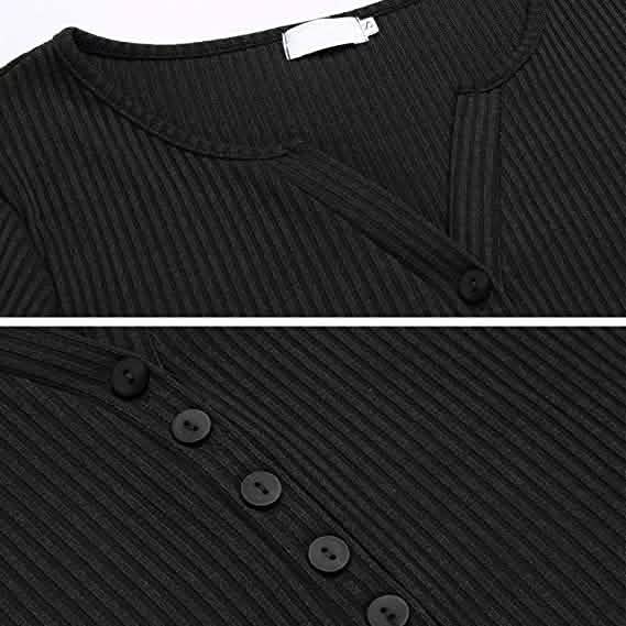 Women's Long Sleeve V Neck Ribbed Button Down Knit Sweater Fitted Top DailySale