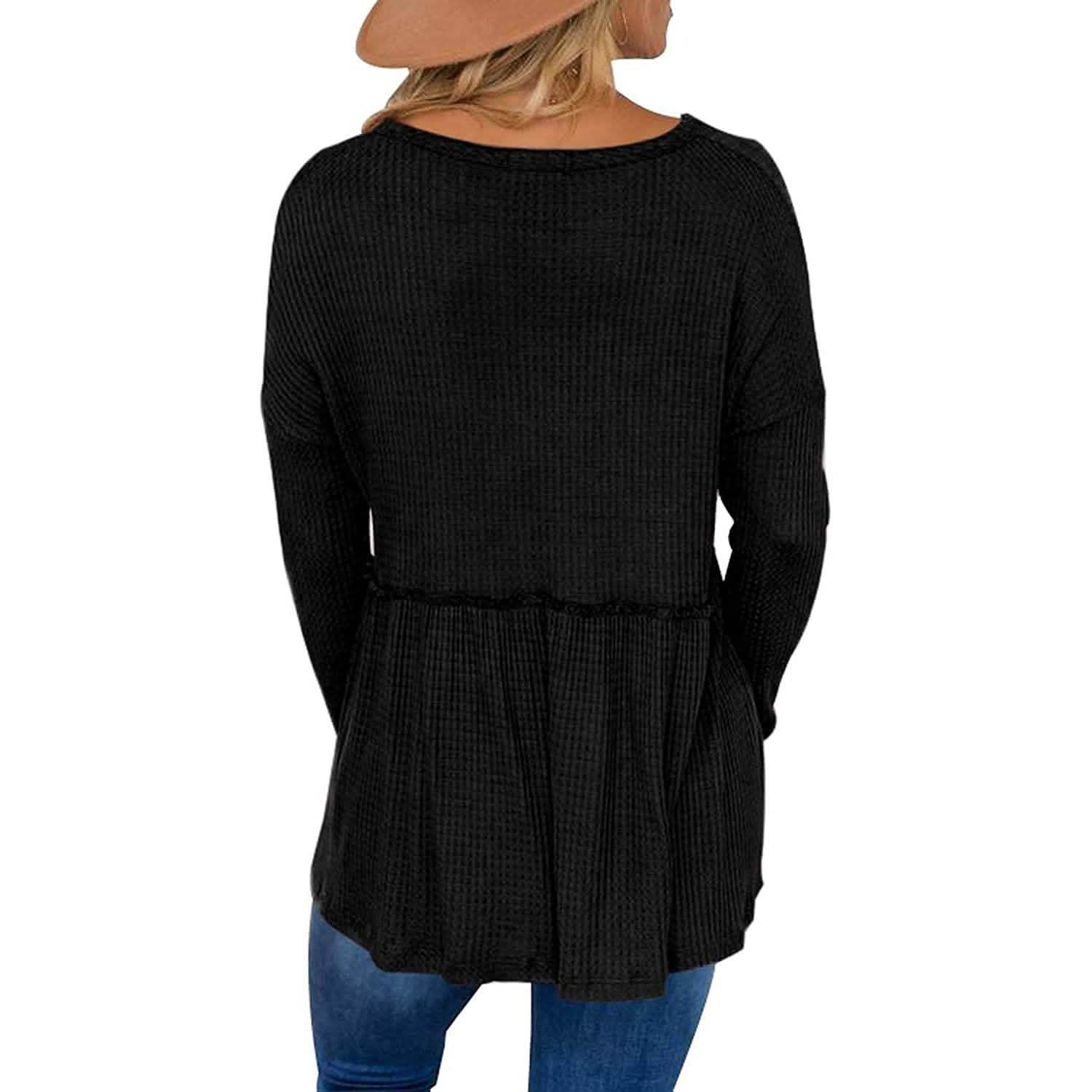 Women's Long Sleeve V Neck Ruffle Babydoll Tunic Tops DailySale