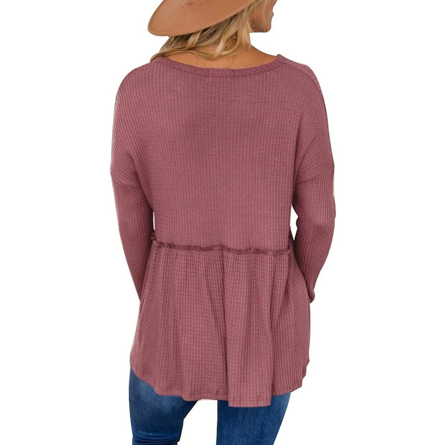 Women's Long Sleeve V Neck Ruffle Babydoll Tunic Tops DailySale