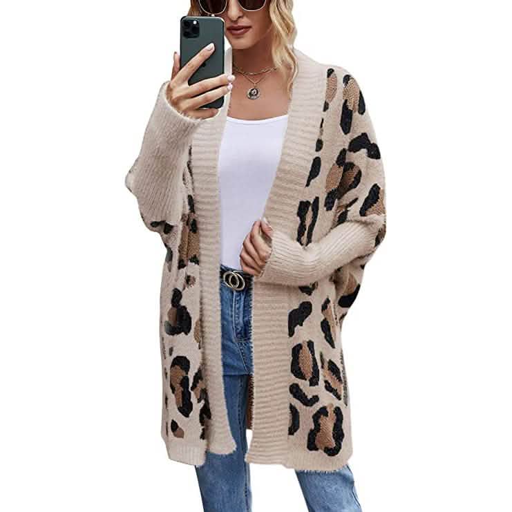 Women's Long Sleeves Leopard Print Knitting Cardigan DailySale