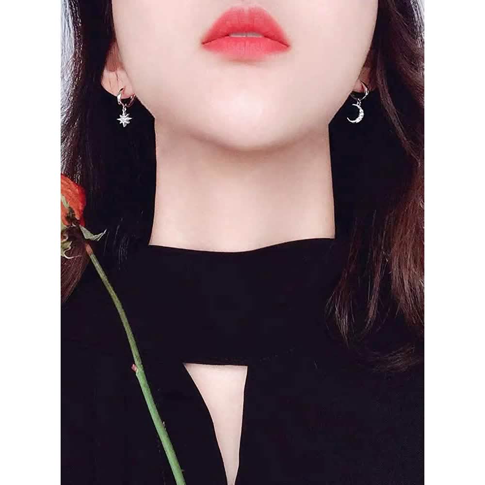 Women's Moon Star Pendant Small Hoop Earrings DailySale