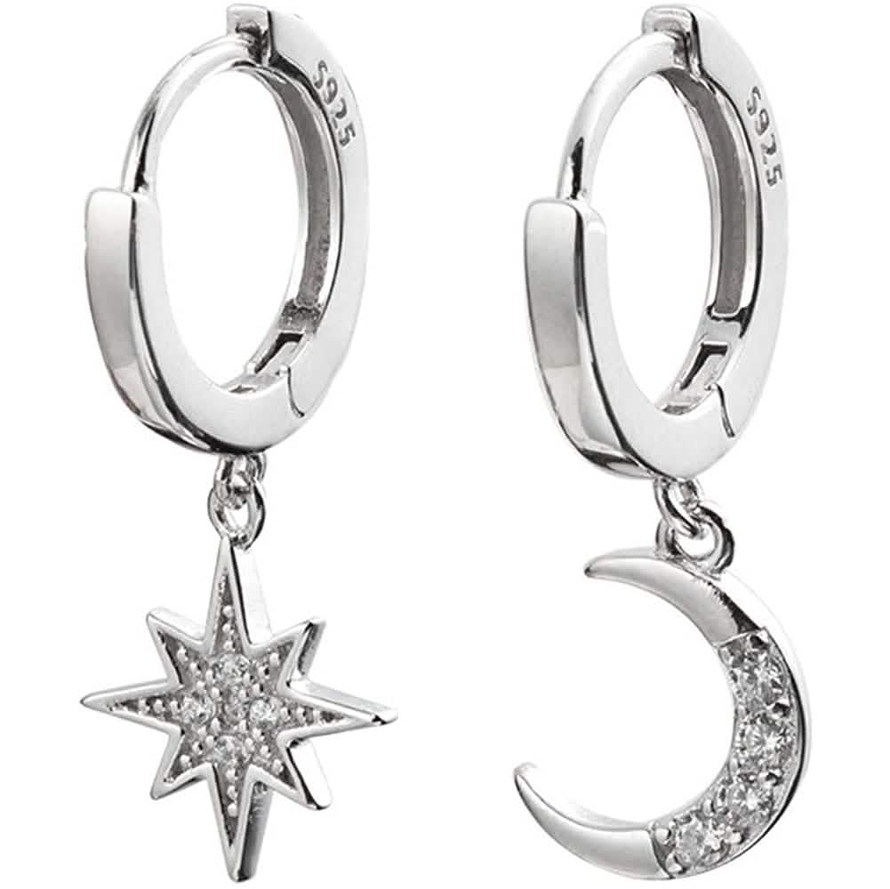 Women's Moon Star Pendant Small Hoop Earrings DailySale