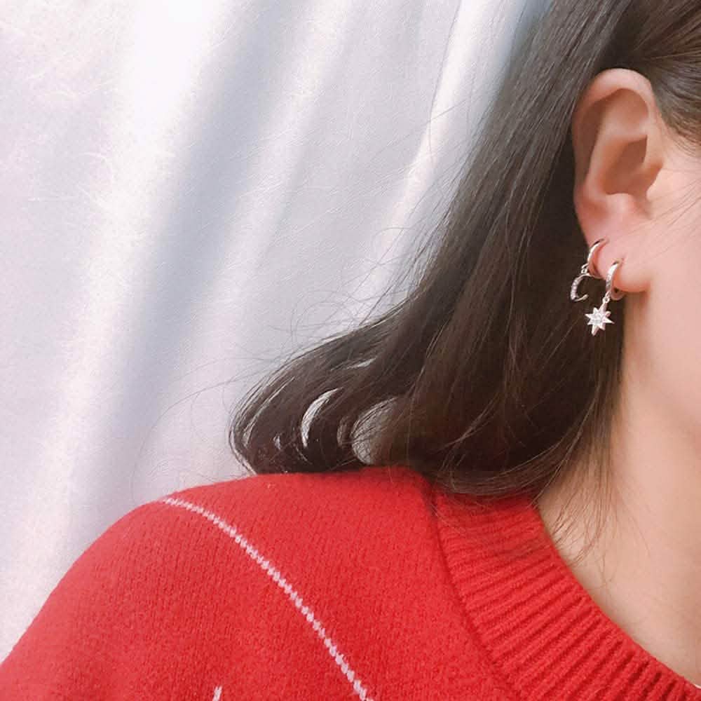 Women's Moon Star Pendant Small Hoop Earrings DailySale