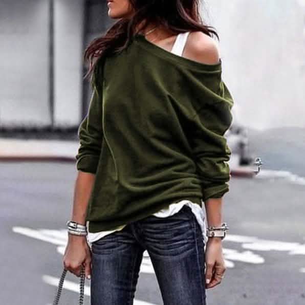 Women's New Fashion Style One Shoulder Soft Long Sleeve Top DailySale