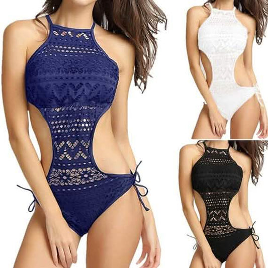 Women's One-Piece Bikini Solid Crochet Swimsuit DailySale
