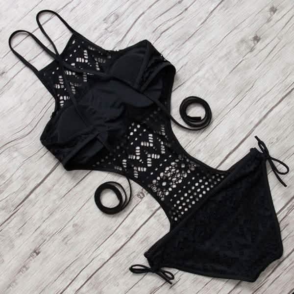 Women's One-Piece Bikini Solid Crochet Swimsuit DailySale