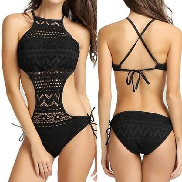 Women's One-Piece Bikini Solid Crochet Swimsuit DailySale