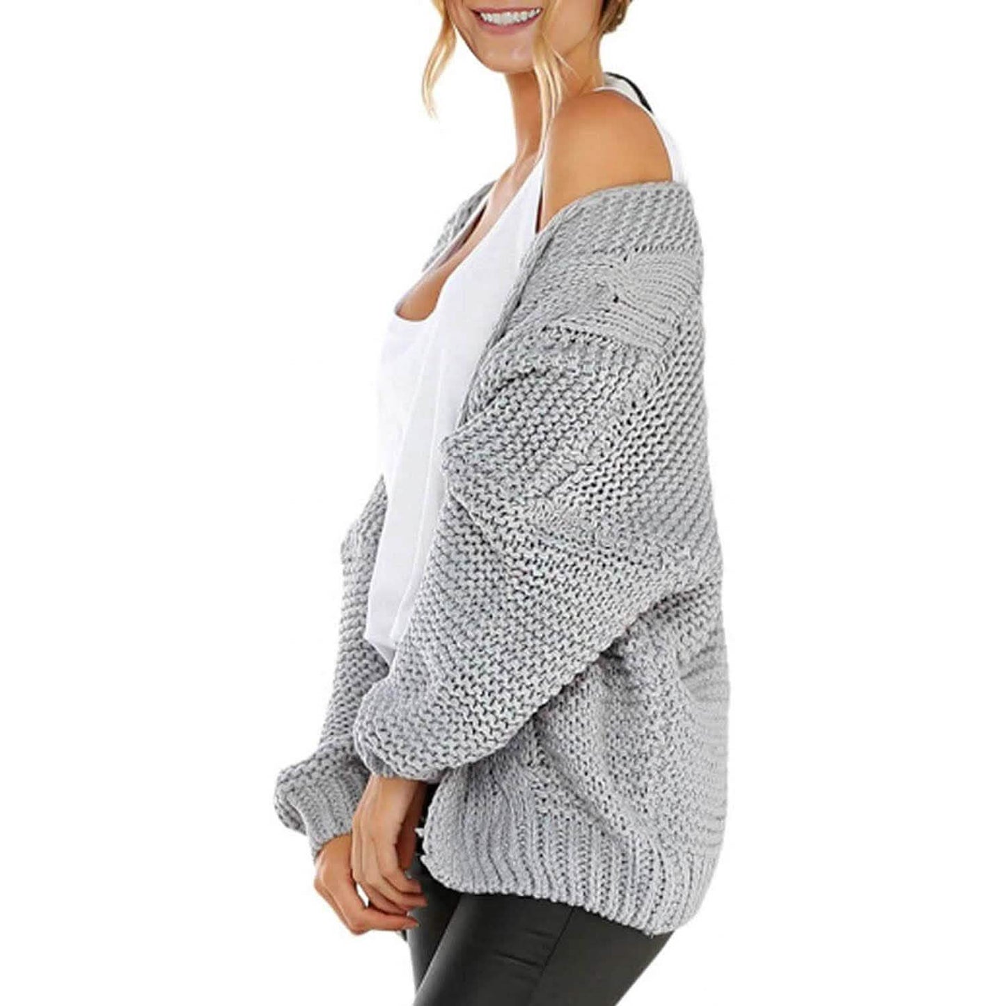 Womens Open Front Long Sleeve Chunky Knit Cardigan Sweaters Loose Outwear Coat DailySale