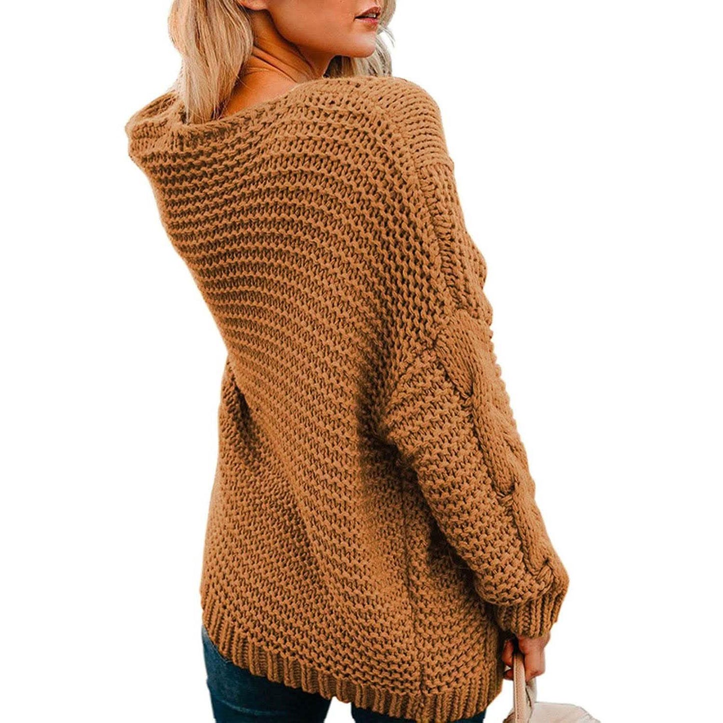 Womens Open Front Long Sleeve Chunky Knit Cardigan Sweaters Loose Outwear Coat DailySale