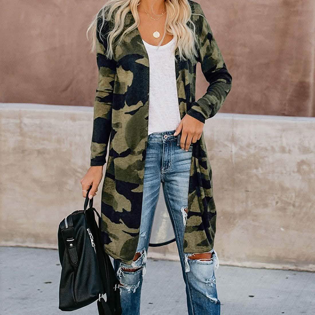 Women's  Open Front Printed Cardigans Sweaters Thin Coats Jackets Outerwear DailySale