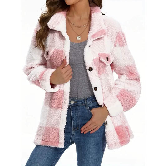 Women's Plaid Button-Front Teddy Coat DailySale