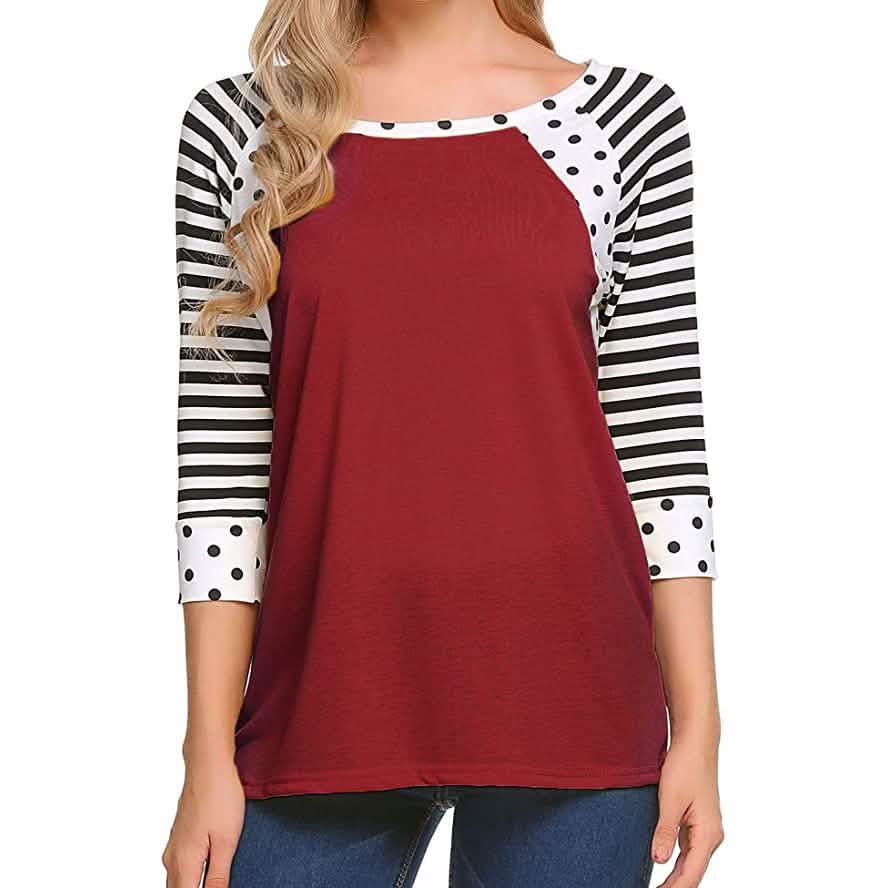 Women's Polka Dots Striped 3/4 Sleeve Top DailySale