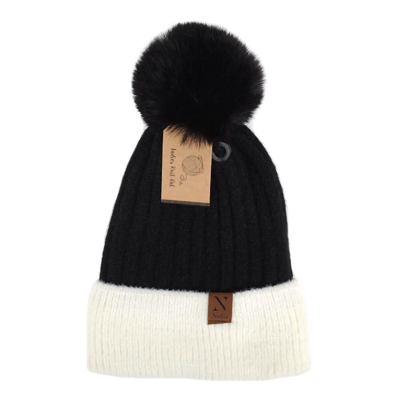 Women's Pom Pom Two-Tone Knit Winter Hat DailySale
